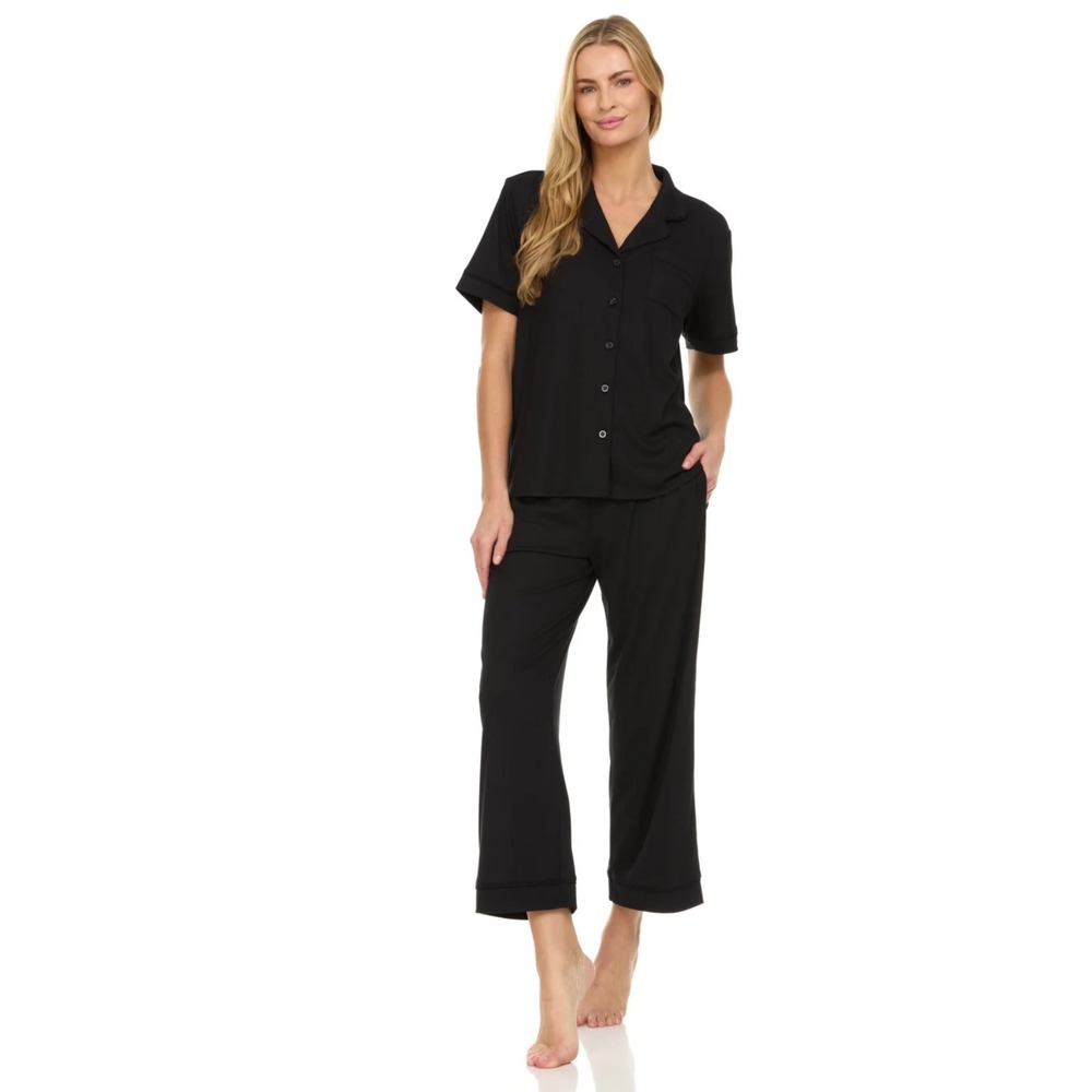 Flora by Flora Nikrooz Black Iman Capri Wide Leg Pajama set sz M Lounge wear